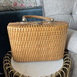 Vintage Handmade in British Hong Kong bamboo rattan woven purse bag